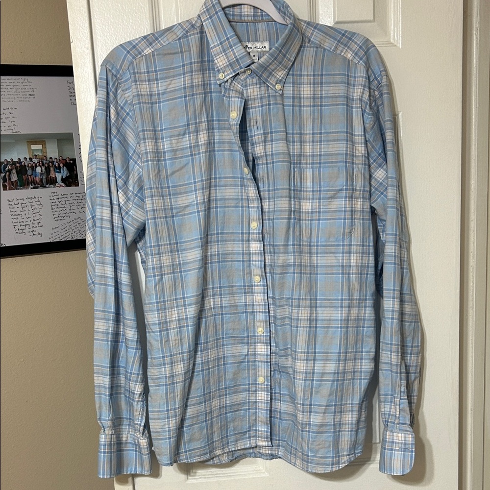 Peter Millar Light Blue Plaid Casual Shirt